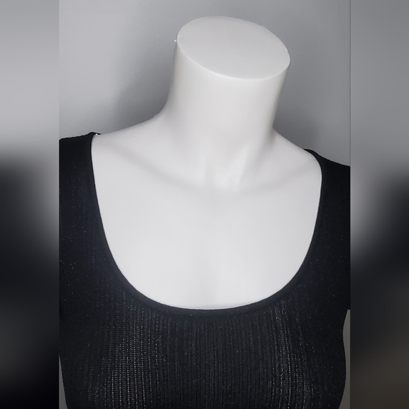 Dana Buchman Size M Black Ribbed And Some Shine  Top Short Sleeves - Picture 9 of 11